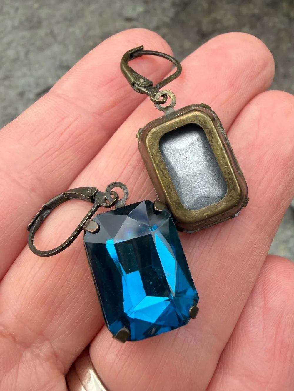 Vintage Blue Crystal Rectangular Drop Earrings